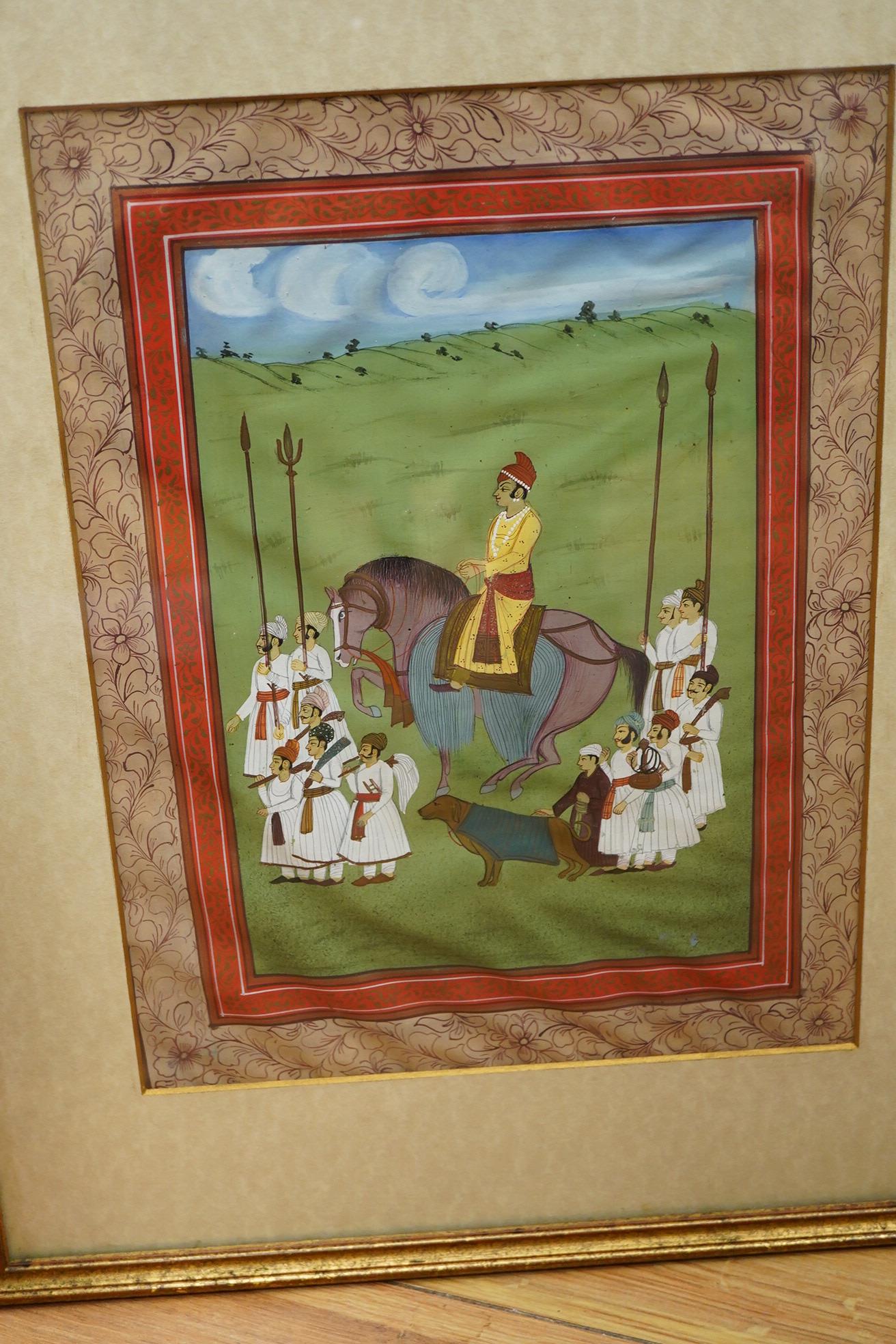 Contemporary, Indian School, Hunting scene and figure on horseback, two gouaches, 24 x 32cm